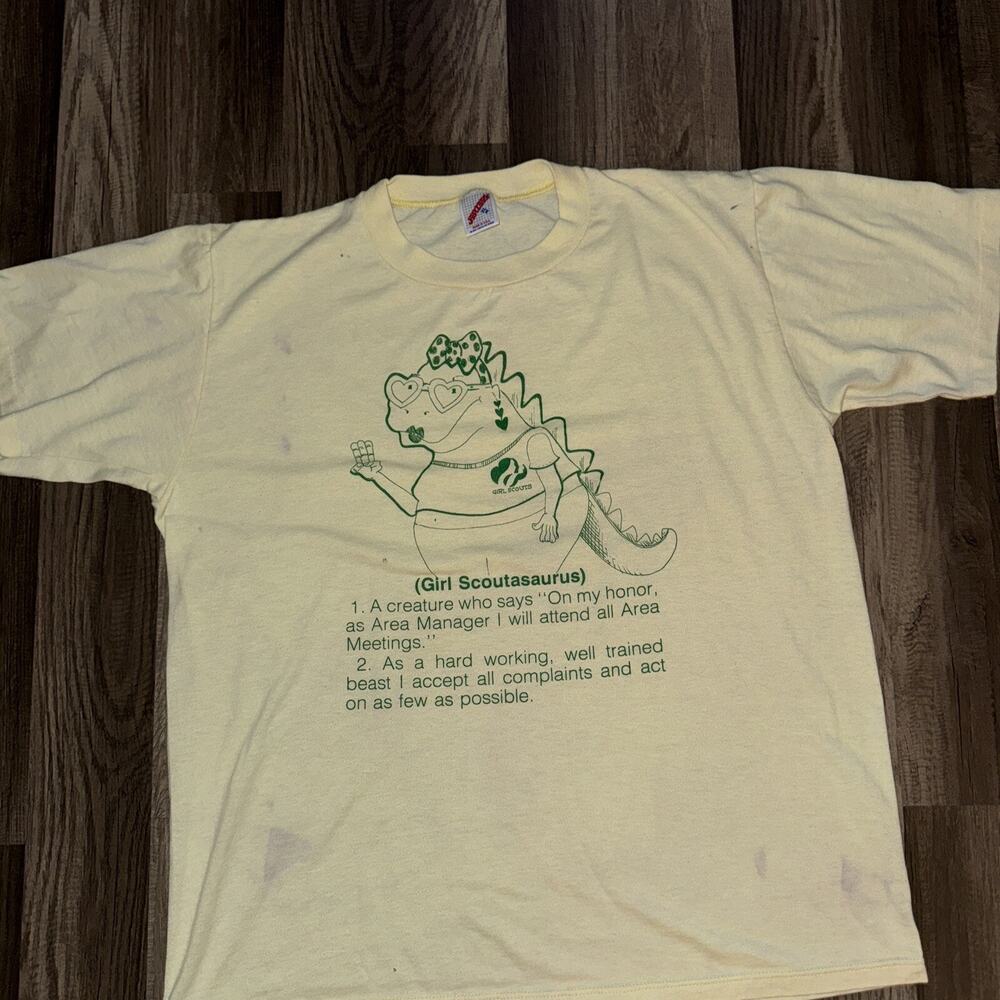 Vintage Made In USA Single Stitch Girl Scout T-Shirt Yellow XL 22x26.5 Jerszees
